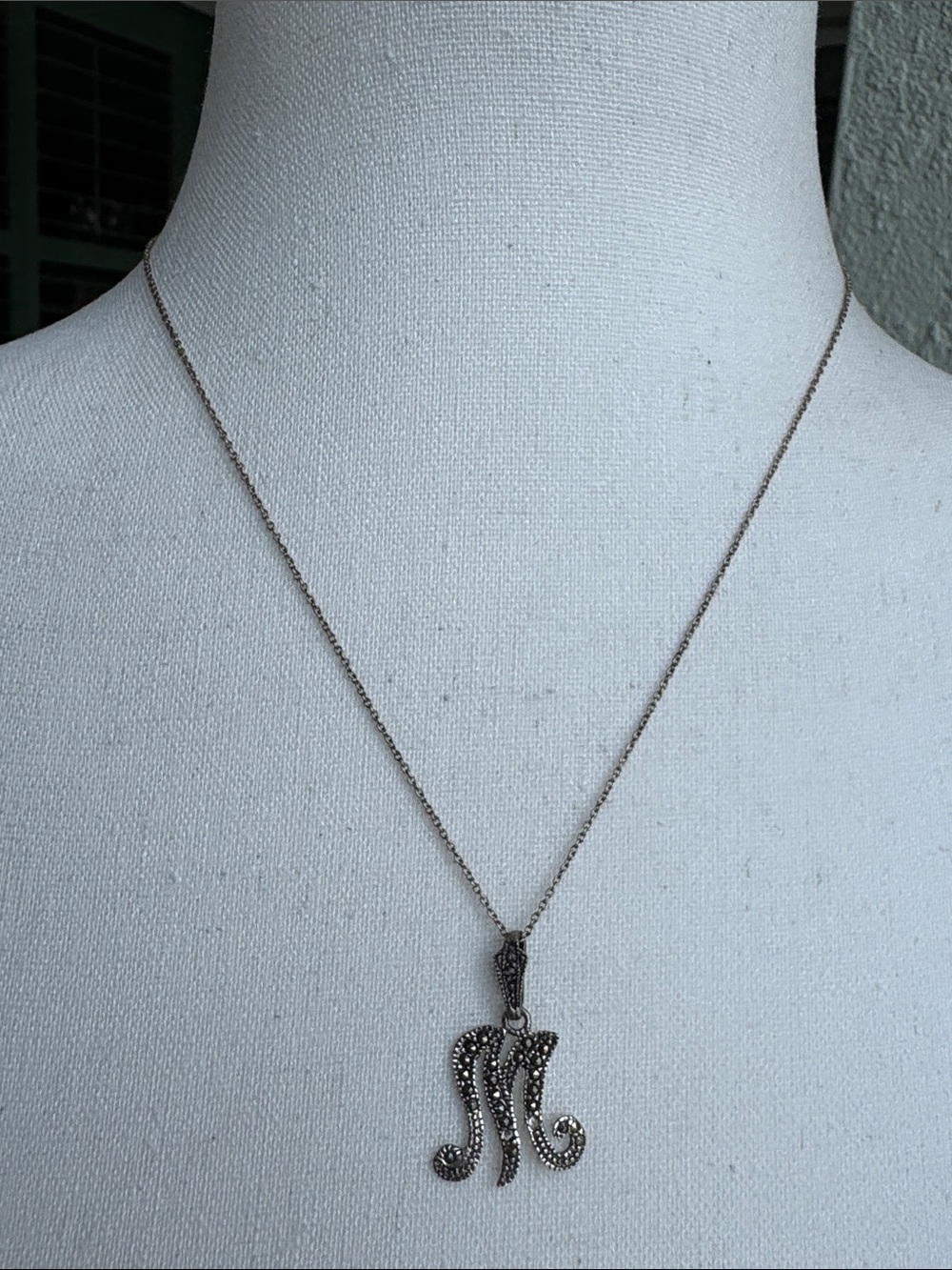 Vintage 935 Sterling silver chain and  letter M pendant necklace